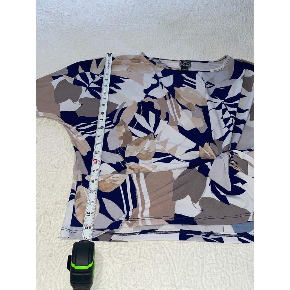 Clara Sun Woo PXL Navy Blue Floral Print Tie Front Dolman Sleeve Top - Picture 6 of 7